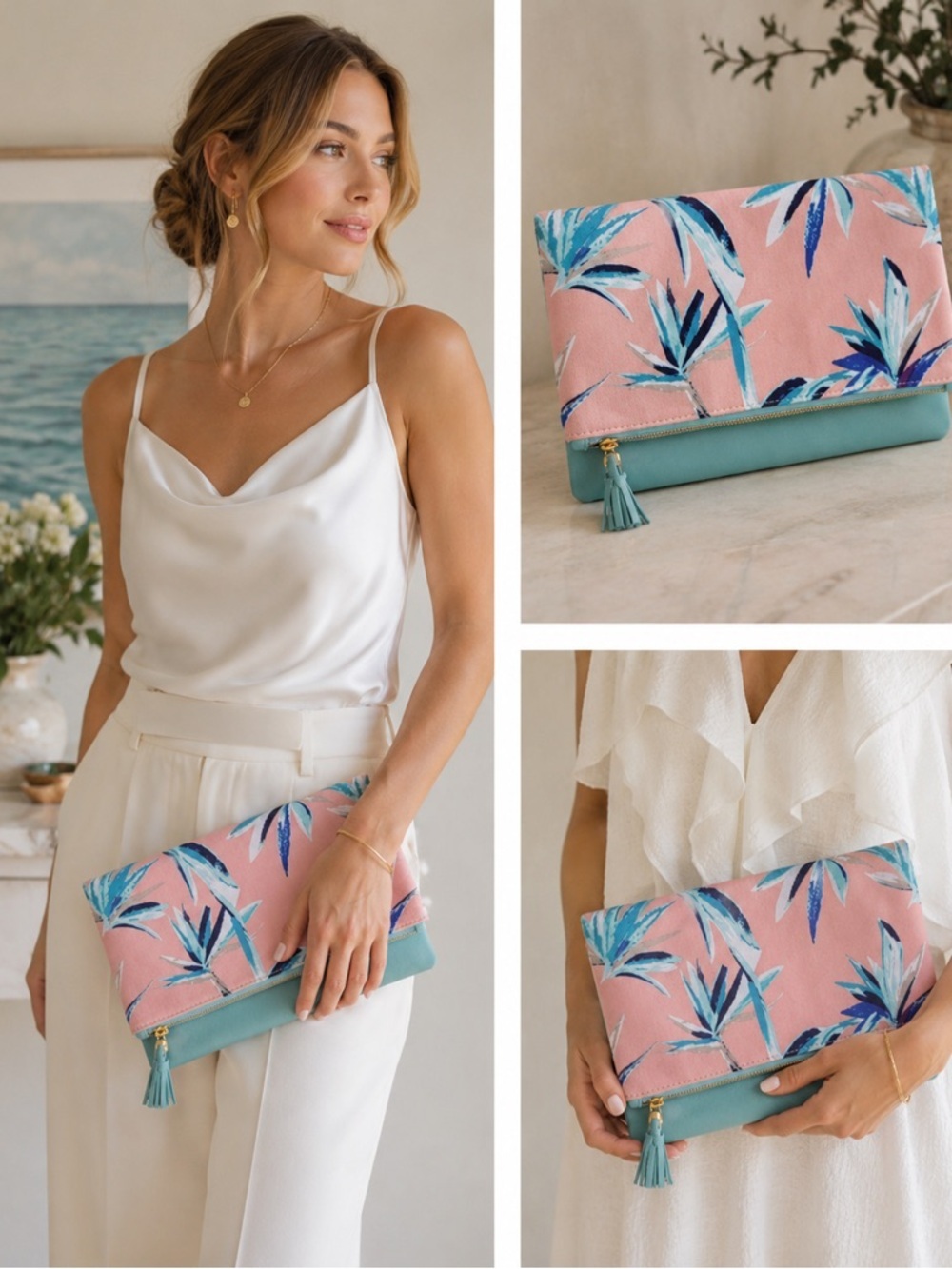 Rachel Pally Fold Over Reversible Tropical Clutch